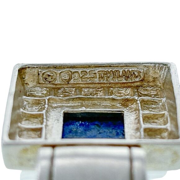 Vintage Sterling Silver 925 Geometric Lapis Lazuli Square Pendant - Picture 4 of 6